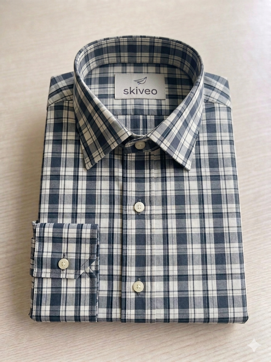 Bluish grey - checkered cotton shirt