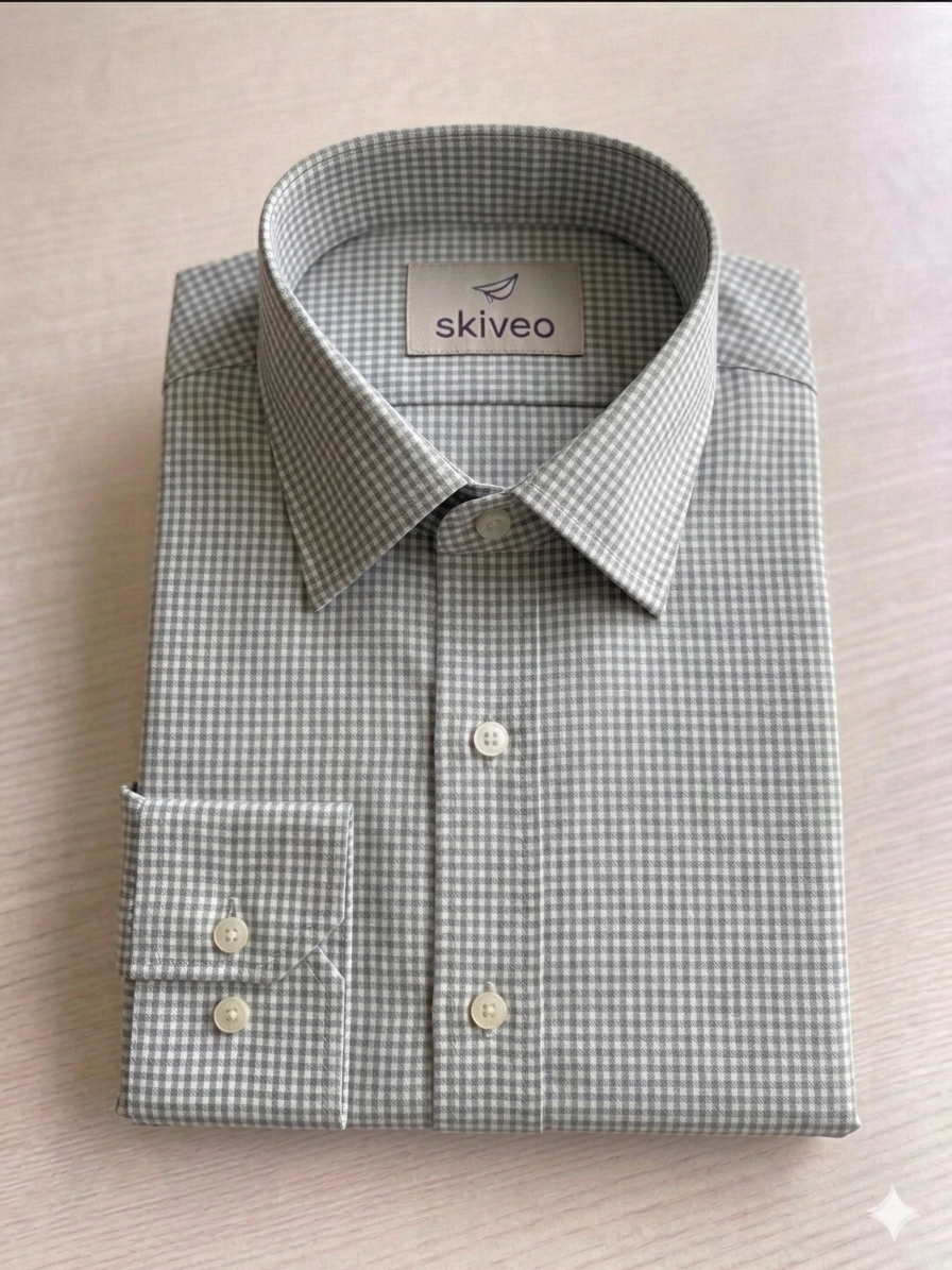 Grey - checkered cotton shirt