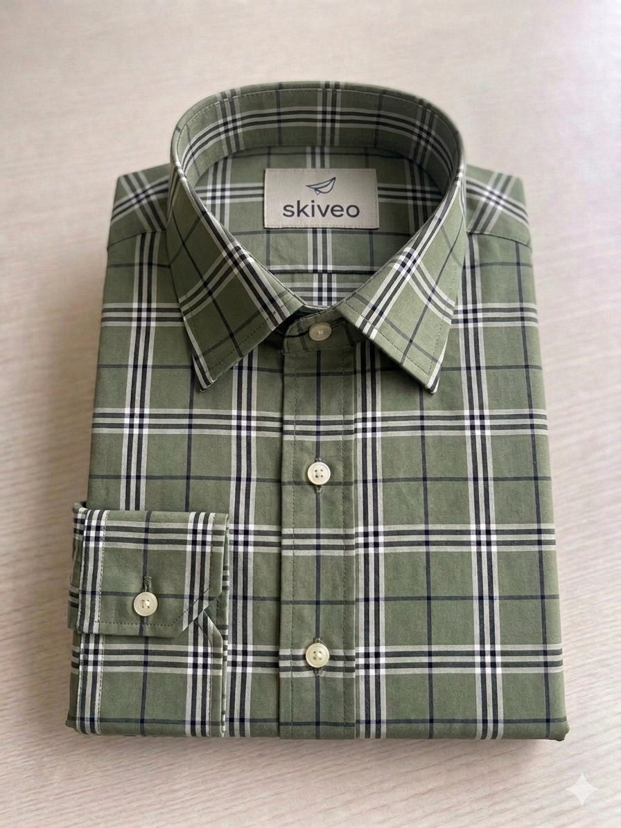 Green - checkered cotton shirt