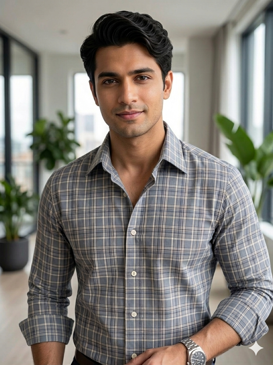 Blue check cotton shirt
