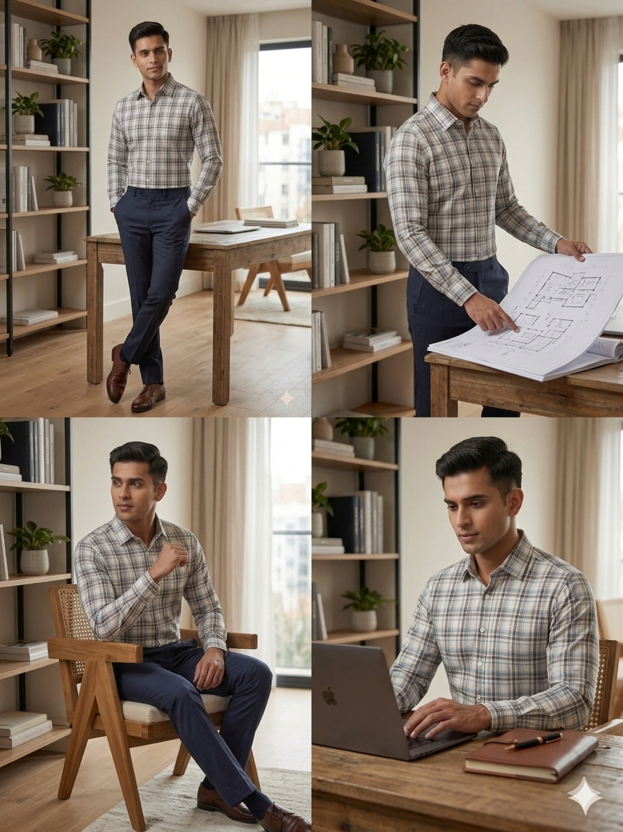 Grey - checkered cotton shirt