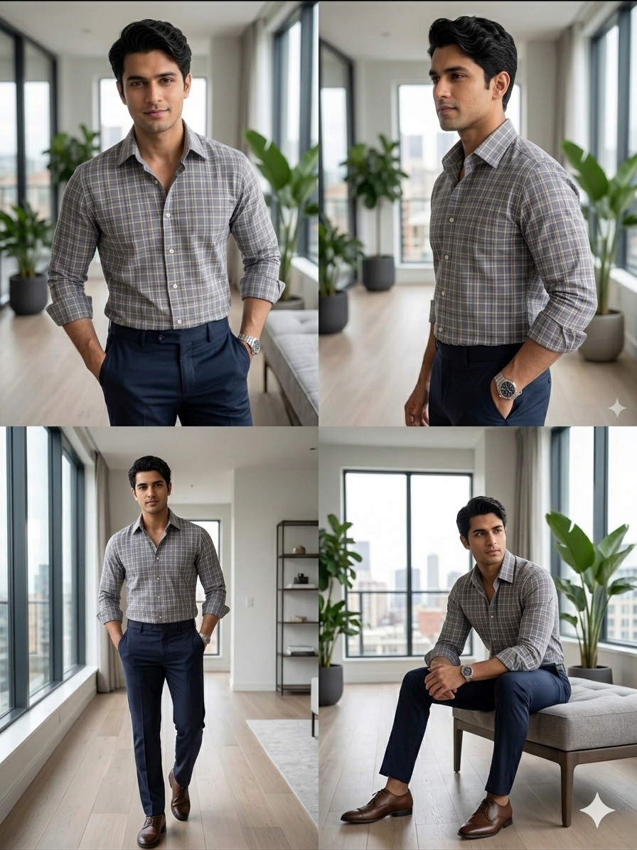 Blue check cotton shirt