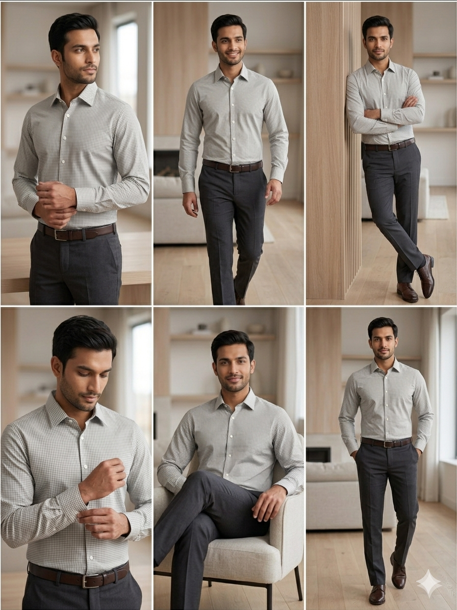 Grey - checkered cotton shirt