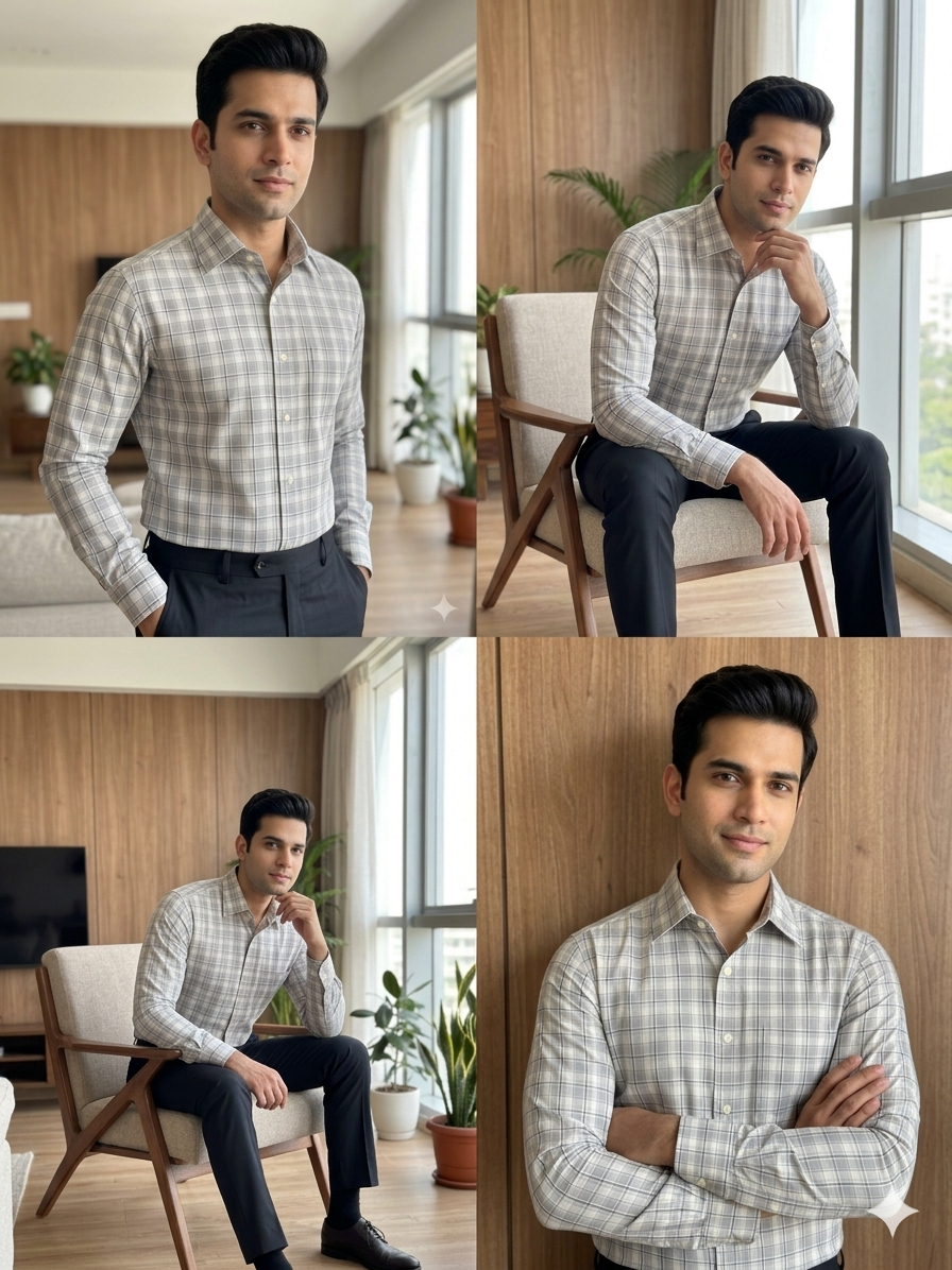 Grey - checkered cotton shirt