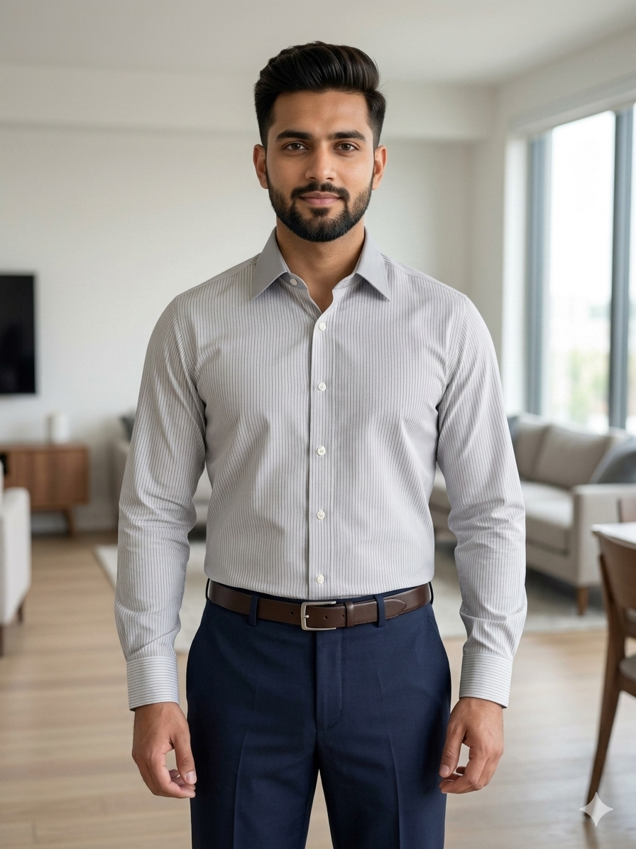 Grey - Striped cotton shirt