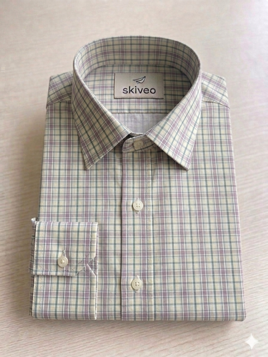 Beige - checkered cotton shirt