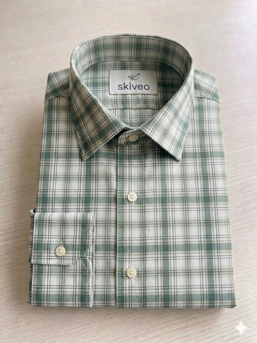 Green - checkered cotton shirt