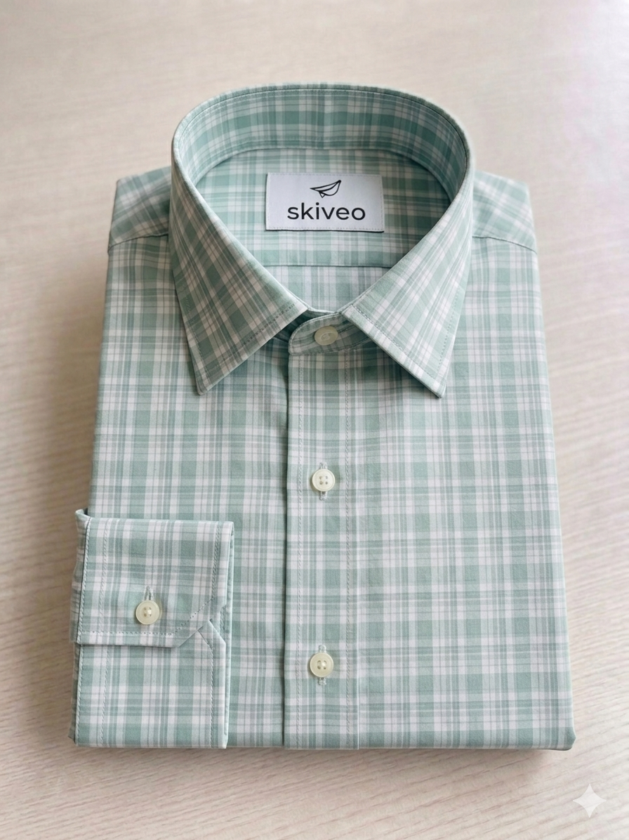 Green - checkered cotton shirt