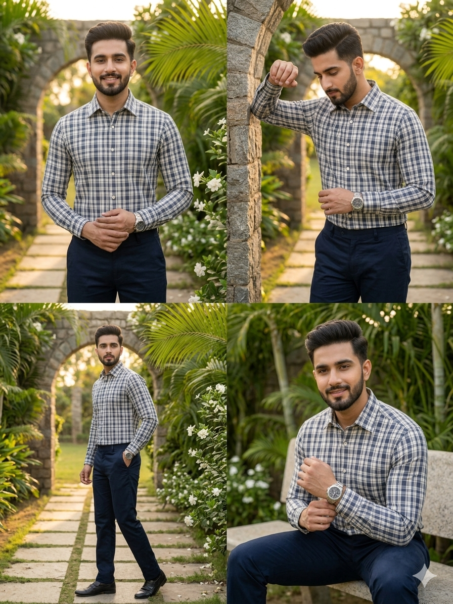 Bluish grey - checkered cotton shirt