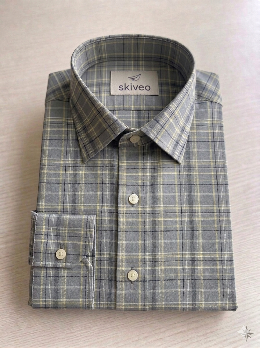Grey - checkered cotton shirt