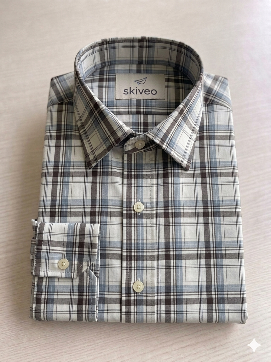 Grey - checkered cotton shirt