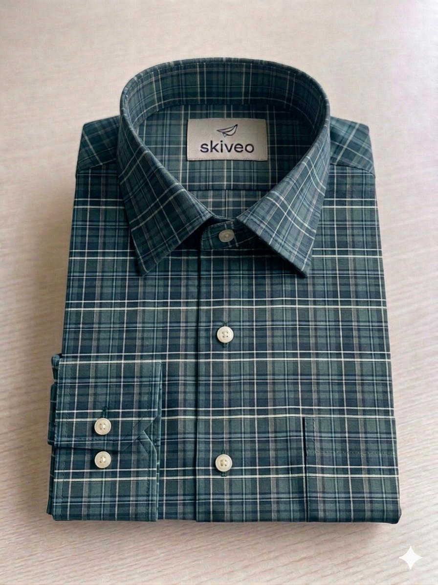 Green - checkered cotton shirt