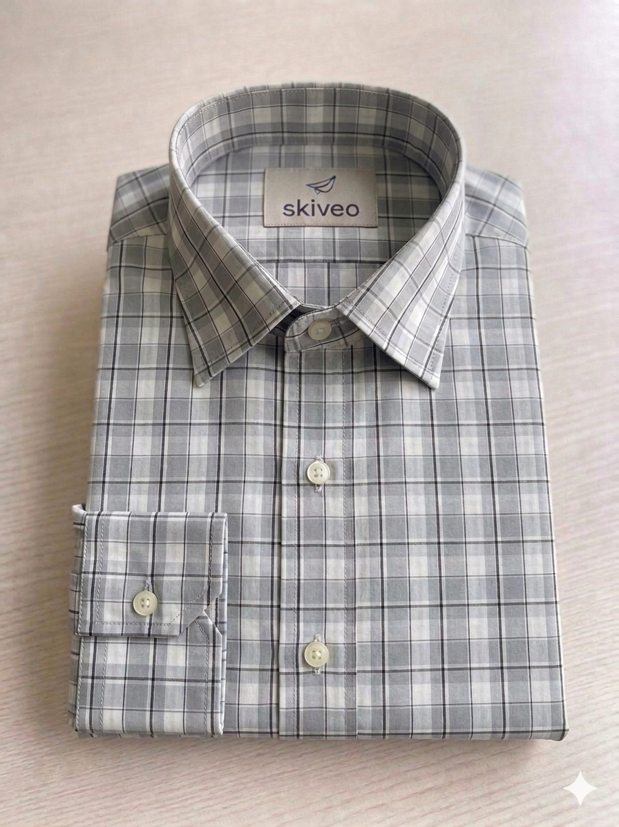 Grey - checkered cotton shirt