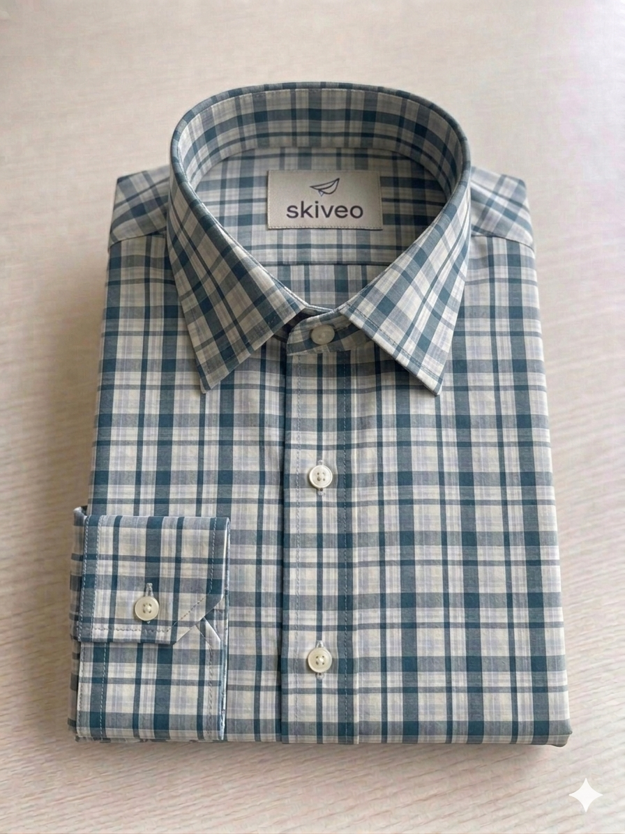 Turquoise - checkered cotton shirt