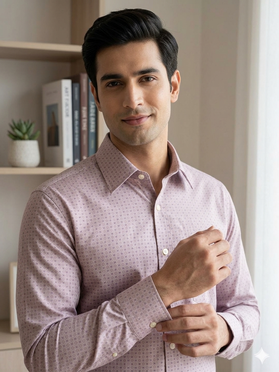 Pink - printed giza cotton shirt