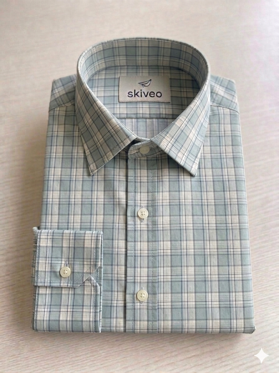 Turquoise - checkered cotton shirt