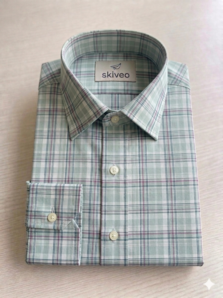 Green - checkered cotton shirt