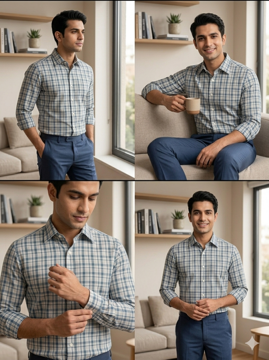 Turquoise - checkered cotton shirt