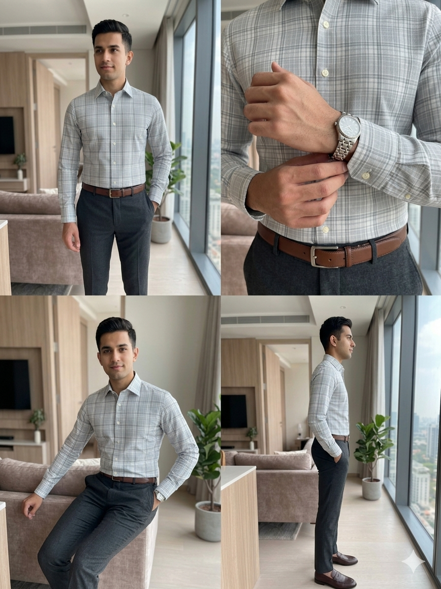 Sky - checkered cotton shirt