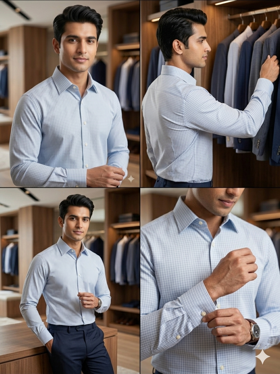 Sky blue - checkered cotton shirt