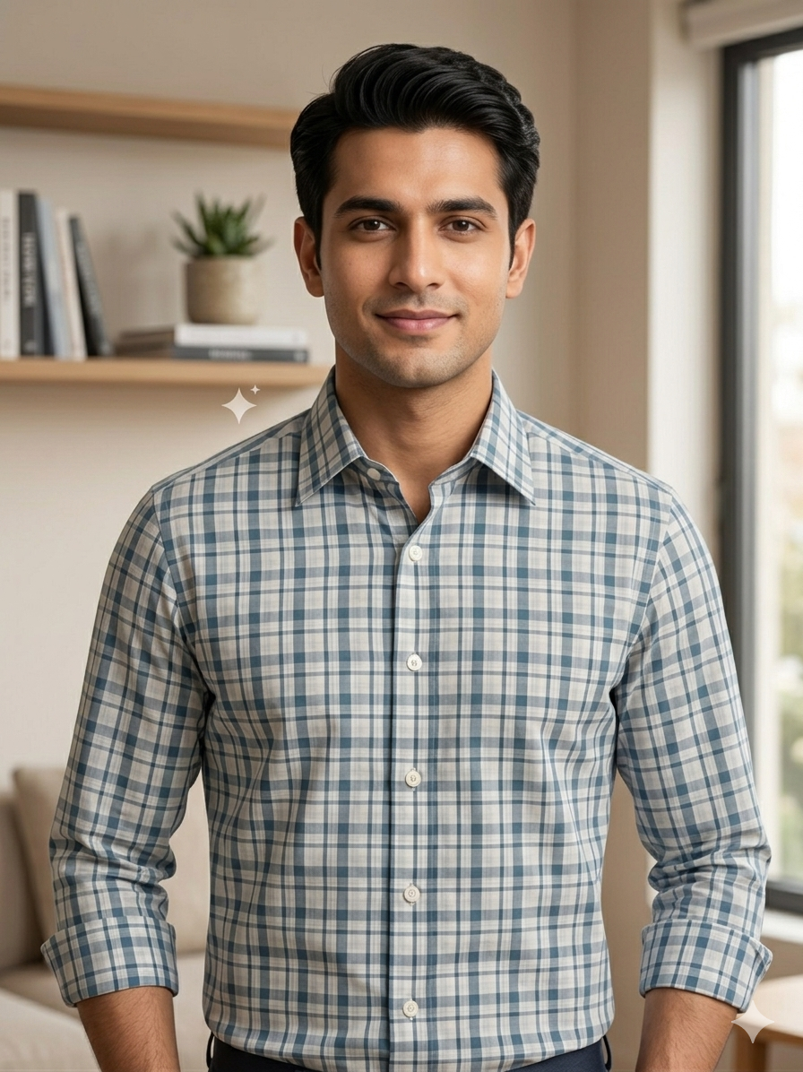 Turquoise - checkered cotton shirt
