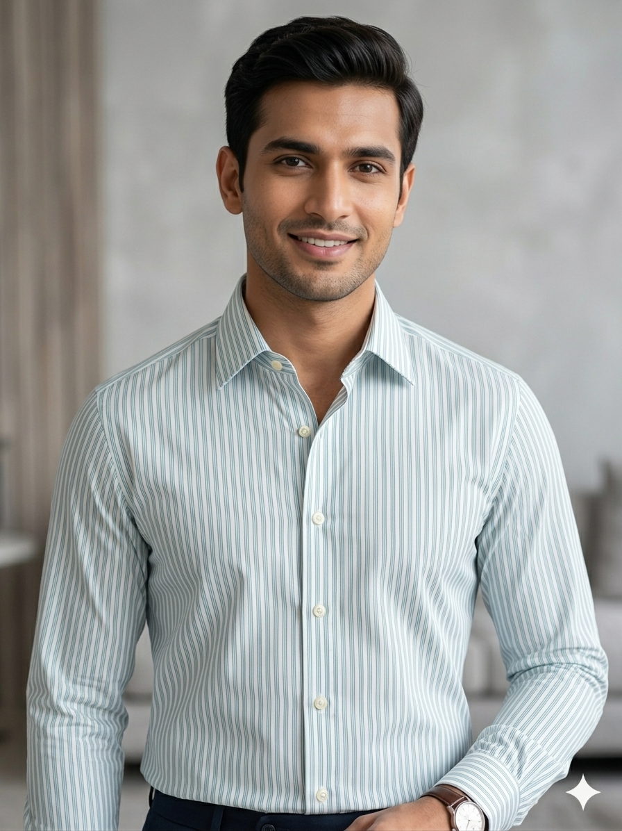 Turquoise - striped cotton shirt