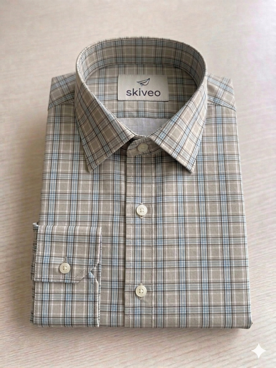 Beige - checkered cotton shirt