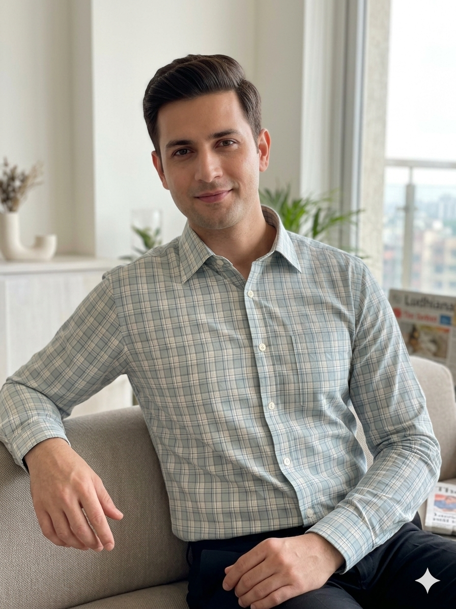 Turquoise - checkered cotton shirt