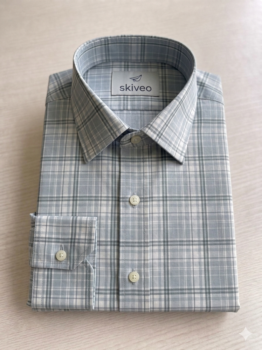Sky - checkered cotton shirt